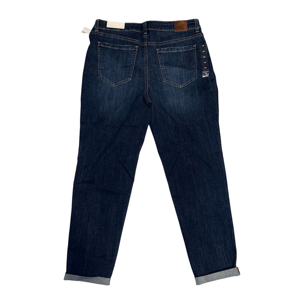 NWT Maurices Womens Boyfriend Button Fly Jeans 14 28 Cuffed Stretch Dark Wash - Picture 5 of 8